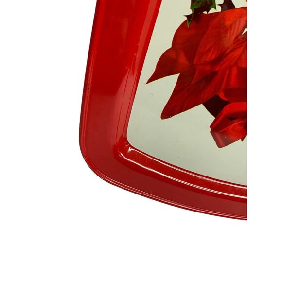 Vintage Holiday Christmas Metal Serving Tray 15 x 11 Inch Poinsettia Candle - Picture 4 of 8